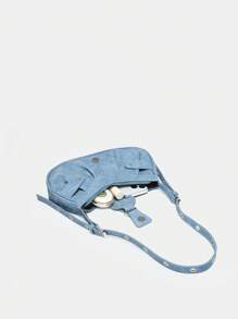 Bolso hobo PU con diseño de tachuela con tira ajustable - Azul - Ver 4