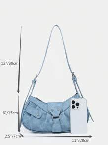 Bolso hobo PU con diseño de tachuela con tira ajustable - Azul - Ver 6
