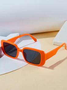 1 件女士小方形音乐节时尚眼镜，适合日常使用，圣诞节产品 - 橘色 - 查看 1