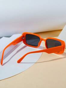 1 件女士小方形音乐节时尚眼镜，适合日常使用，圣诞节产品 - 橘色 - 查看 4