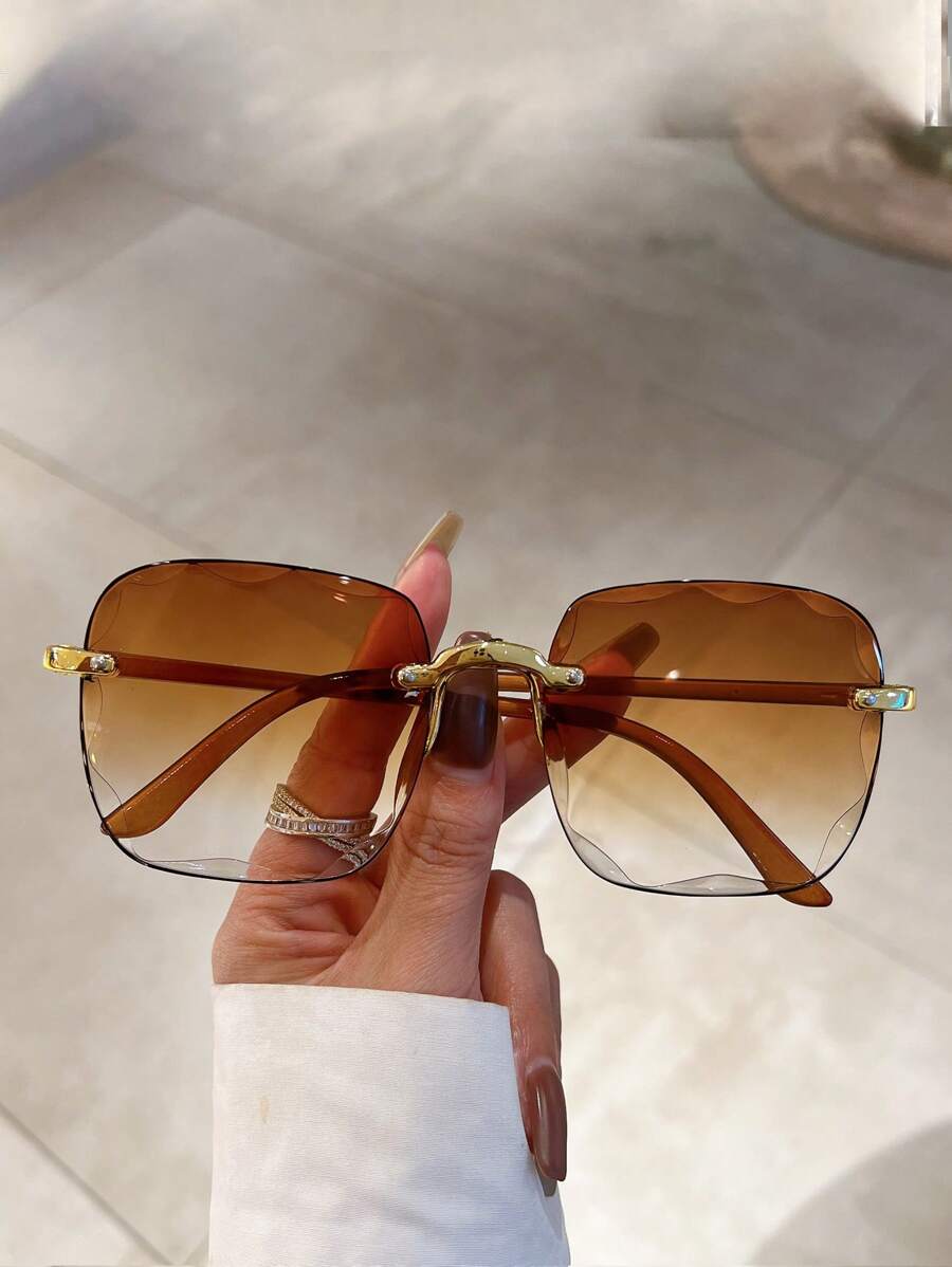 1 cặp kính thời trang không gọng Ombre dành cho nữ, dùng để trang trí hàng ngày - màu nâu - Xem 1