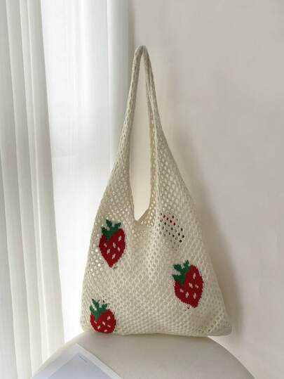 Lightweight,Casual Cute Cartoon Strawberry Pattern Crochet Bag Hollow Out Detail Vacation Style For Teen Girls Women College Students Perfect For College,Outdoors,Travel,Outings,School Bag,Large Capacity,Portable,For Teen Girls Women College Students,White-Collar Workers,Perfect For Work,Back To School,Middle School,High School,College,Vacation, & Cute Strawberry Purse Valentines