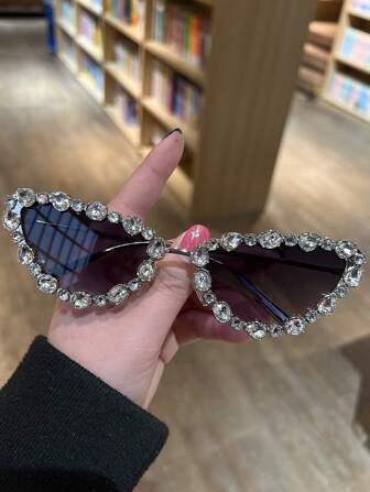 1 对女士水钻装饰猫眼迷人时尚眼镜，用于装饰皇家色调海滩配饰女士海滩配饰眼镜色调基础秋冬女士服装商务休闲礼物适合夏季海滩度假、户外、旅行