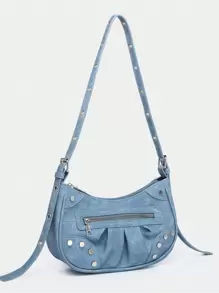 PU皮革流浪包鉚釘裝飾可調整肩帶