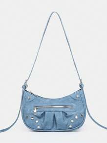 PU皮革流浪包鉚釘裝飾可調整肩帶