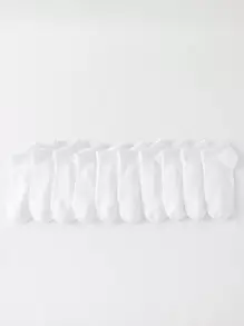 10pairs Solid Ankle Socks - White - View 2
