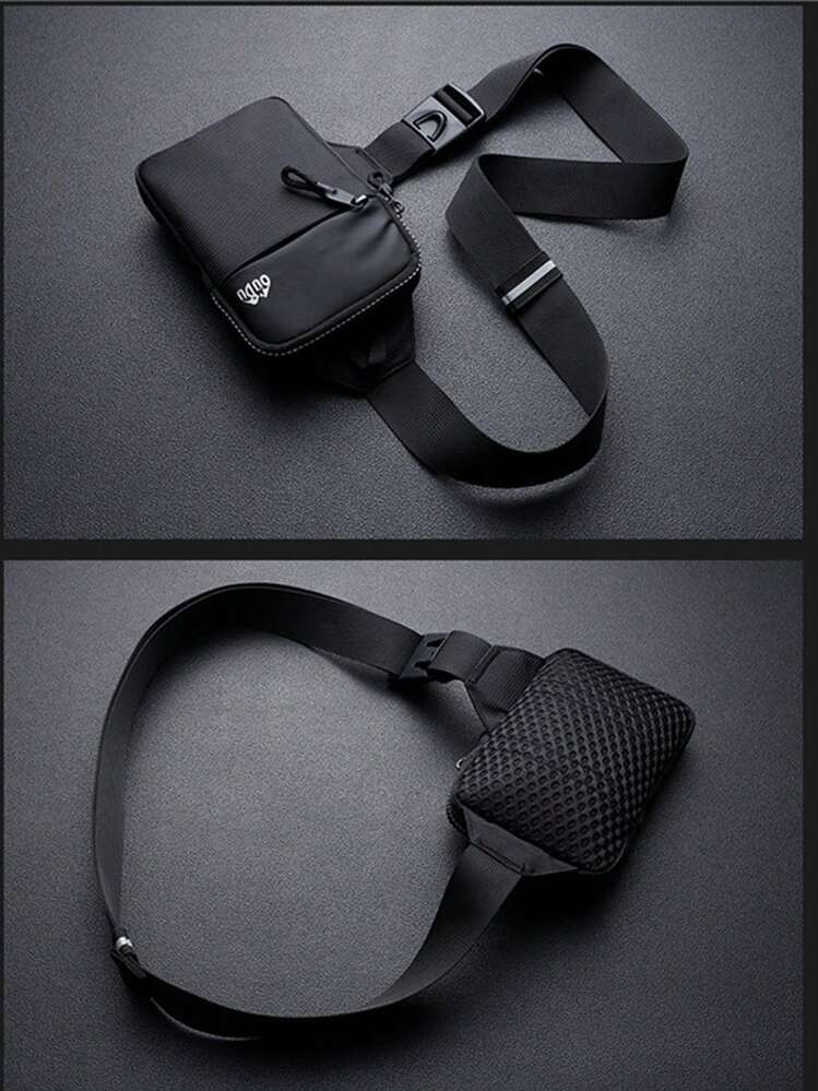 Multifunctional Mini Square Bag With Letter Decor Pocket, Shoulder Bag, Crossbody Bag, Casual Bag, Student Bag, Polyester Business Casual Minimalist Side Bag, Outdoor University Bag, Multifunctional Crossbody Bag, Winter Chest Bag Side Bag, Men's Travel Gift Black Bag, Travel Essential Holiday Essential Bag, Men's Waist Bag, Summer Back To School Sports Lifestyle Holiday Bag, Waist Bag, Belt Bag, Spring Study Supplies Running Accessories Storage Bag, Holiday, Camping, Running Belt, Camping - Black - View 8