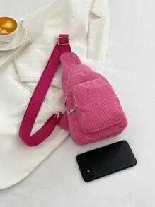 Solid Color Corduroy Minimalist & Lovely Chest Bag - Pink - View 1