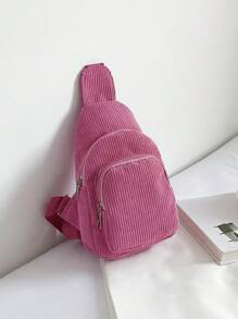 Solid Color Corduroy Minimalist & Lovely Chest Bag - Pink - View 4