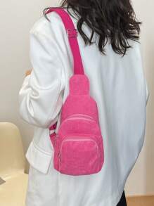Solid Color Corduroy Minimalist & Lovely Chest Bag - Pink - View 5
