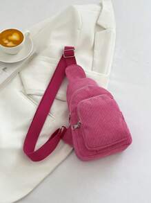 Solid Color Corduroy Minimalist & Lovely Chest Bag - Pink - View 7