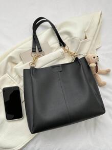 針腳細節單肩包PU皮革黑色不附包飾 - 黑色 - 查看 7