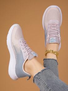 女性透氣前綁帶運動戶外運動鞋 - 藕粉色 - 查看 3