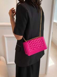 輕量商務休閒壓花細節方形包鏈翻蓋 PU 霓虹粉紅適合青少年女孩女大學生、菜鳥和白領非常適合辦公室、大學、工作、商務、通勤、戶外、旅行、郊遊 - 玫紅色 - 查看 5