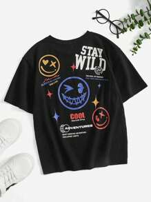 SHEIN 男孩卡通和標語圖案T恤