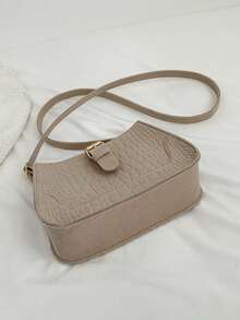 Crocodile Embossed Crossbody Bag Buckle Design - Khaki - View 4