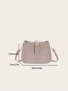 Crocodile Embossed Crossbody Bag Buckle Design - Khaki - View 6