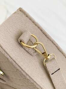 Crocodile Embossed Crossbody Bag Buckle Design - Khaki - View 8