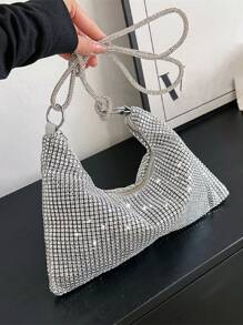 水鑽裝飾流浪包打結設計帶,透明包 - 銀色 - 查看 5