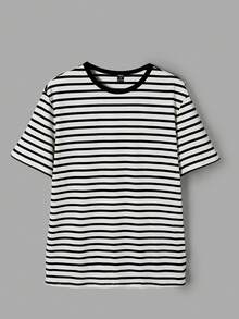 Manfinity RebelGame 男士條紋印花T恤 - 黑色 - 查看 6