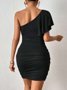 INAWLY Butterfly Sleeve Ruched Bodycon Dress - Black - View 2