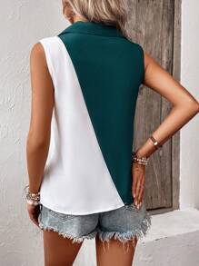 SHEIN Clasi 雙色半排扣無袖襯衫 - 彩色 - 查看 2