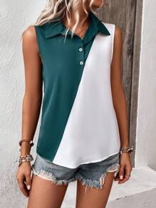 SHEIN Clasi 雙色半排扣無袖襯衫 - 彩色 - 查看 6