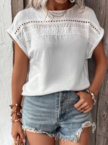 Breezaya Contrast Guipure Lace Batwing Sleeve Blouse