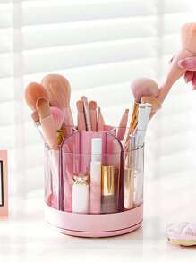 1 件透明可旋转化妆刷收纳桶，房间，家居，卧室，浴室，房子，粉色房间，客厅装饰，旅行用品，礼品袋，送给妈妈、爸爸、男士、朋友、老师、生日、婚礼、书桌、架子、配件、礼品盒、有趣的礼物、存储、化妆刷架 - 淺粉色 - 查看 2