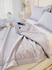 1pc Plain Summer Quilt, Simple Fabric Bedspread For Bedroom - Light Grey - View 8