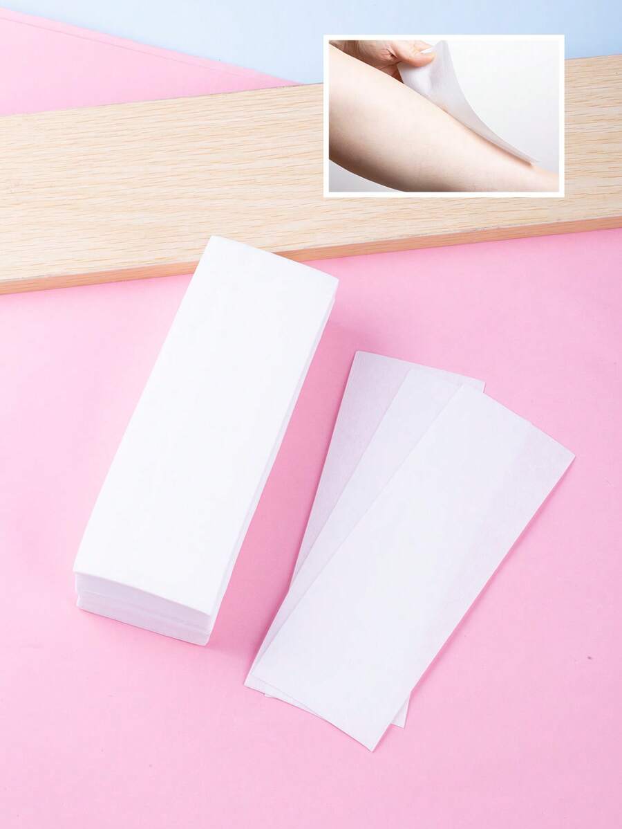 Tiras de cera para depilación, 100 Piezas Tiras desechables de cera para depilación con tela no tejida reforzada para papel de cera para quitar el vello, crema depilatoria y belleza - Blanco - Ver 1
