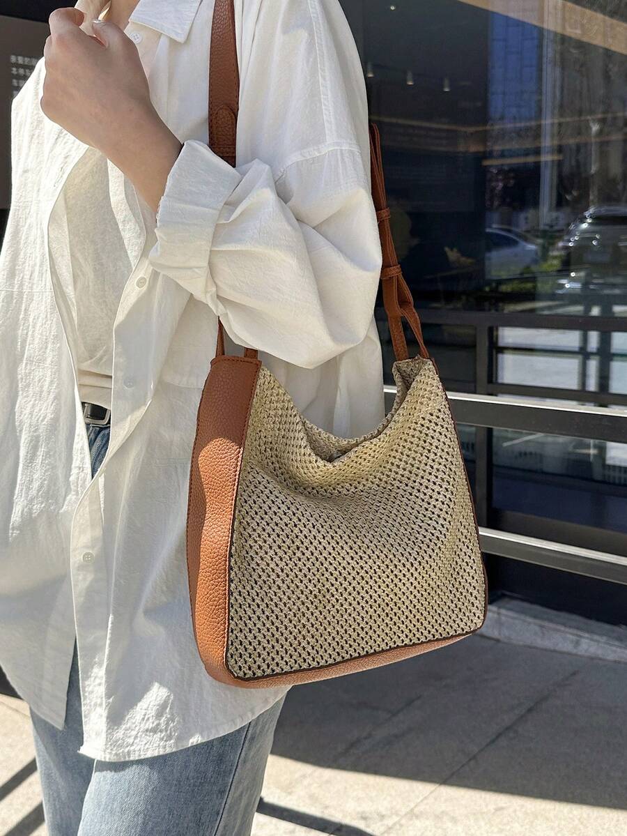 雙色草編包荔枝紋壓花