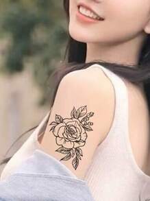 2sheets Flower & Heart Pattern Tattoo Sticker - Black - View 5