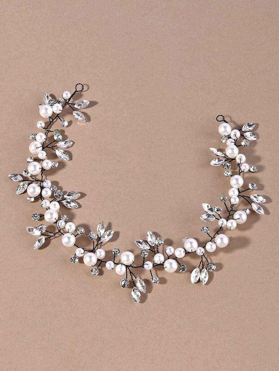 1 Nữ Ngọc Trai Giả & Kim Cương Giả Trang Trí Sang Trọng Cô Dâu Mũ, Cho Đám Cưới - màu đen - Xem 1