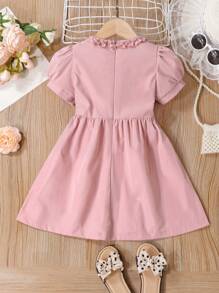 SHEIN Cô Gái Trẻ Mùa hè Xếp li Vòng cổ DOUBLE-BREASTED Bong bóng Ngắn tay Váy công chúa Với dây kéo Đối với Giải trí Ngày lễ - Hồng - Xem 2