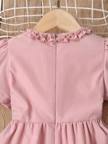 SHEIN Cô Gái Trẻ Mùa hè Xếp li Vòng cổ DOUBLE-BREASTED Bong bóng Ngắn tay Váy công chúa Với dây kéo Đối với Giải trí Ngày lễ - Hồng - Xem 4