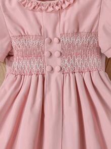 SHEIN Cô Gái Trẻ Mùa hè Xếp li Vòng cổ DOUBLE-BREASTED Bong bóng Ngắn tay Váy công chúa Với dây kéo Đối với Giải trí Ngày lễ - Hồng - Xem 5