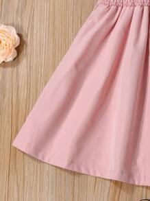 SHEIN Cô Gái Trẻ Mùa hè Xếp li Vòng cổ DOUBLE-BREASTED Bong bóng Ngắn tay Váy công chúa Với dây kéo Đối với Giải trí Ngày lễ - Hồng - Xem 6