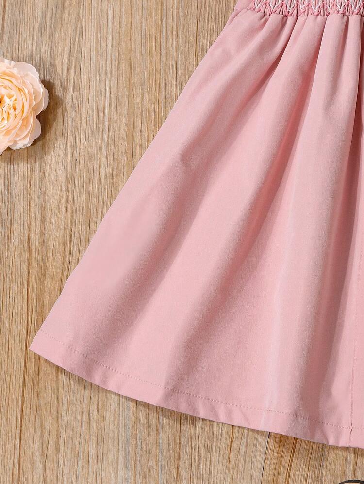 SHEIN 小女童褶邊泡泡袖連衣裙 - 粉色 - 查看 6