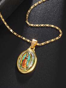 1入組時尚人像細節橢圓形吊飾項鍊適合男士日常裝飾 - 金黃色 - 查看 1