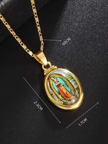 1入組時尚人像細節橢圓形吊飾項鍊適合男士日常裝飾 - 金黃色 - 查看 4