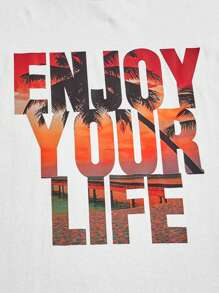 Manfinity VCAY Men Cotton Slogan Graphic Tee & Drawstring Waist Shorts - Red - View 3