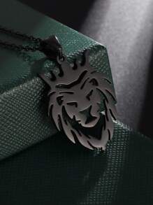 1 Thép Không Gỉ Thời Trang Rỗng Ra Đầu Sư Tử Vòng Cổ Cho Nam Trang Trí Hàng Ngày - màu đen - Xem 1