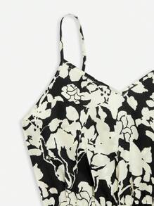 SHEIN VCAY Áo liền quần nữ Hoa Tất cả trên in Boho - Đen và trắng - Xem 5