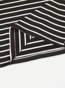 SHEIN LUNE 條紋印花蝴蝶袖T恤 - 黑色 - 查看 5