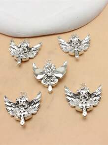 5入組/套復古天使形狀DIY吊墜適合女士DIY首飾製作 - 銀色 - 查看 2
