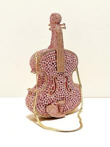 Túi ly hợp hình vĩ cầm pha lê Halloween màu hồng, Túi mới lạ dành cho cô dâu/đám cưới, sự kiện tiệc & vũ hội, Túi đựng đồ ăn tối bằng kim cương giả có dây chuyền, Ví chủ đề âm nhạc Vegas dành cho nữ, Túi dàn nhạc & Opera sang trọng, Quà tặng Giáng sinh sang trọng - Hồng - Xem 2