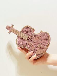 Túi ly hợp hình vĩ cầm pha lê Halloween màu hồng, Túi mới lạ dành cho cô dâu/đám cưới, sự kiện tiệc & vũ hội, Túi đựng đồ ăn tối bằng kim cương giả có dây chuyền, Ví chủ đề âm nhạc Vegas dành cho nữ, Túi dàn nhạc & Opera sang trọng, Quà tặng Giáng sinh sang trọng - Hồng - Xem 1