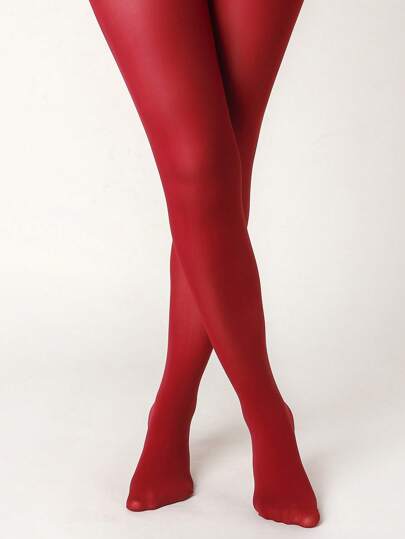1pair Women's Solid Red Pantyhose, Simple & Elegant, Basic Tights, Cozy