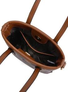 CORALDAISY 2023新款迷你方包滿版圖案棕色優雅,多用途水桶包圖案大容量單肩包斜挎包移動包女士包 - 咖啡棕 - 查看 6